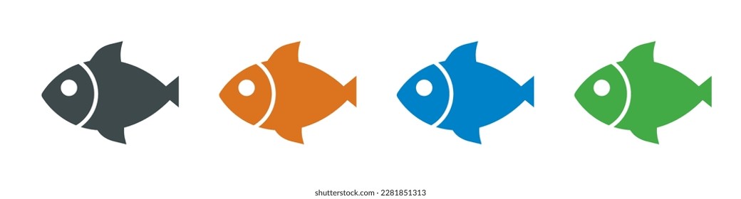 Different color fish icon set. Vector.