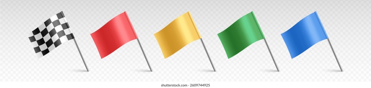 Different color flag icon set. Vector flags for sports competition, tournament, race, map tag or important sign. Vector illustration