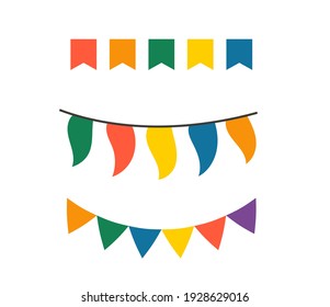 Different color flag strings vector set isolated on white