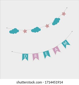 Different color full buntings for decorating the card, invitation cards, banner etc. vector illustration file.