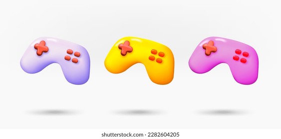 Different color gamepad icons collection. 3d vector isolated on white background