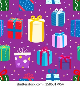 Different color gift boxes seamless background