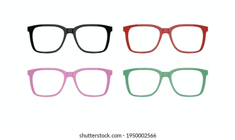 Different Color Glasses Frames. Vector isolated set of glasses icons