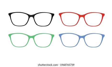 Different Color Glasses Frames. Vector isolated set of glasses icons