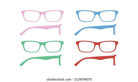 Different Color Glasses Frames. Vector isolated set of glasses icons