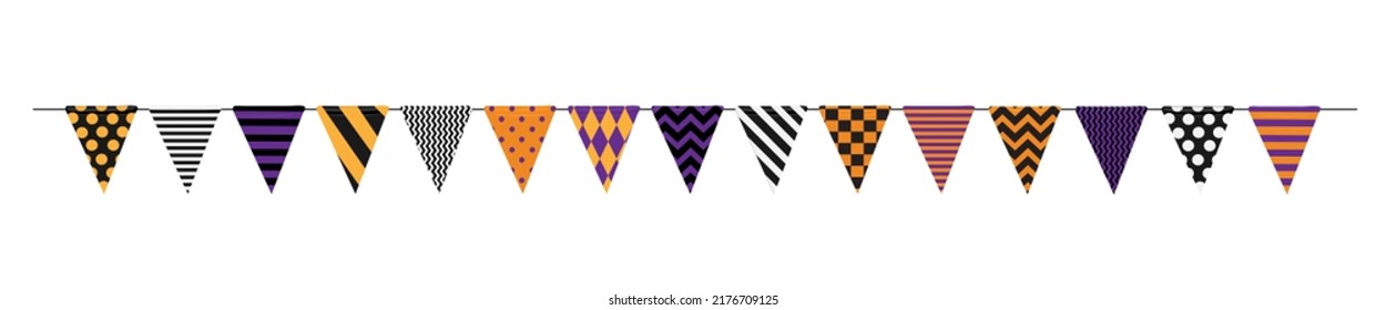 Different color Halloween decoration flags seamless garland isolated on a white background