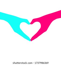 different color hand (blue and pink) is act like heart. valentine, encouragement, love, donate, care, national, different concept. Illustration vector.