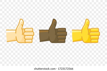 Different color hand gesture comic style vector icon. Thumbs up
