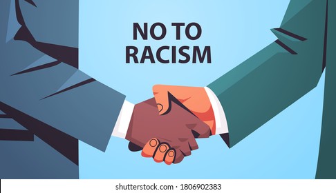 different color handshake black and yellow handshaking poster against racism and discrimination racial equality social justice concept horizontal vector illustration