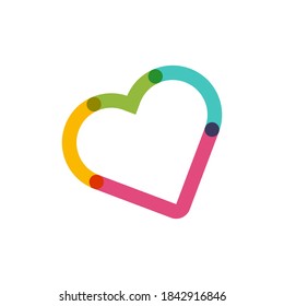 Dibujo de esquema de forma de corazón de diferentes colores para un emblema o logotipo. Plantilla para tarjeta de felicitación para el día de San Valentín. Ilustración vectorial de material aislada en fondo blanco.