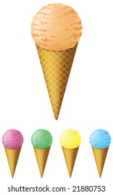 Different color ice cream icon set. Drawn with color meshes.