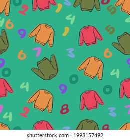 Different color jacket seamless pattern and numbers 0-9 Vector stock illustration of eps10.