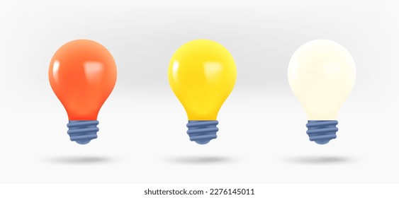 Colección de iconos de bombillas de diferentes colores. 3.d vector aislado en fondo blanco