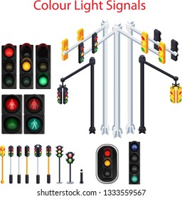 Different color light signals in vector illustration 