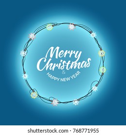 Different color lighting garland vector set on dark background. Christmas lights vector collection. Glowing lamps vector clipart