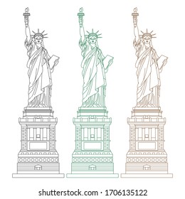 different color of line art of statue of liberty