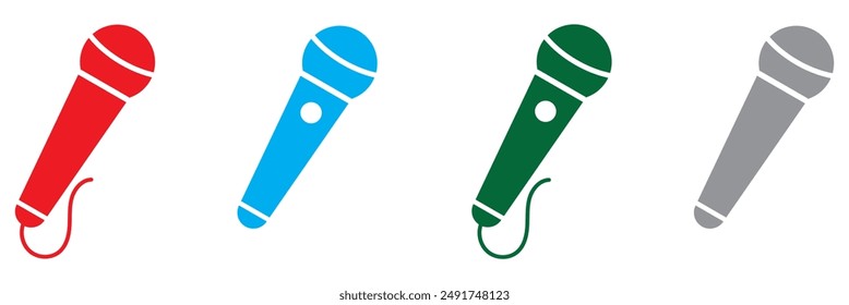 Different color of microphone icon set. Vector illustration.