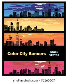Different color options of banners on city theme