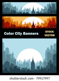 Different color options of banners on city theme