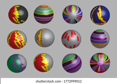 Different Color and Ornament Pattern Balls 3D Illustration
