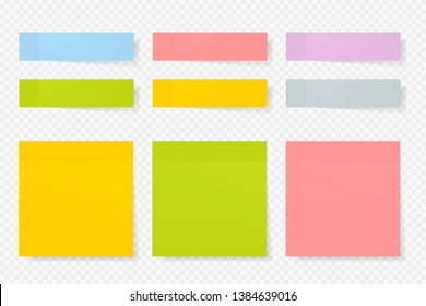 Different color paper stickers vector collection. Advertising mockup isolated on transparent. Place any text on it.