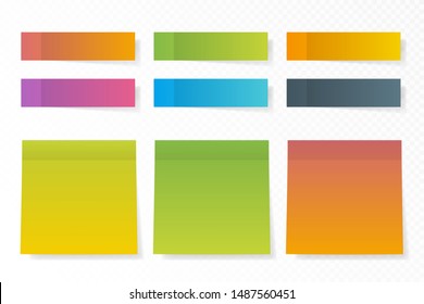 Different color paper stickers vector collection. Advertising mockup isolated on transparent. Place any text on it.