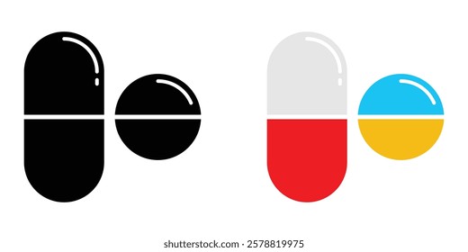 Different color of pills icon set on white background. Medicine pill icon. Vector illustration. EPS 10