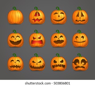 Different color pumpkins emoji vector set 