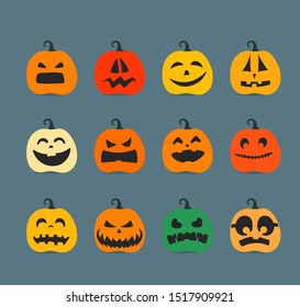 Different color pumpkins silhouettes flat style vector collection