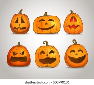 Different color pumpkins silhouettes vector set 