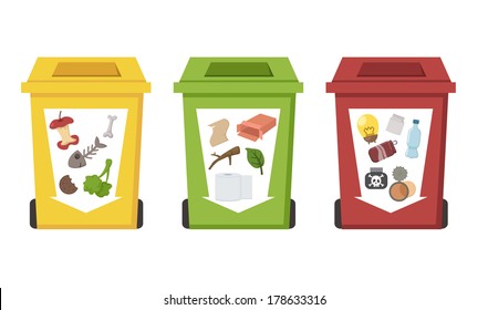 different color recycle bins