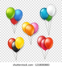 Different color rubber balloons groups. Vector clipart isolated on transparent background