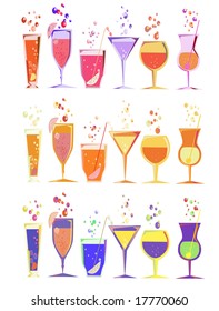 different color set of vector cocktails