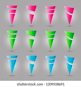 Different color and shape icons in the form of a tick.