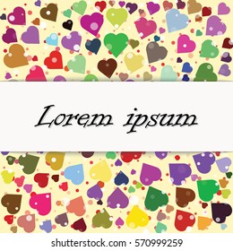 Different color shiny vector hearts illustration. Happy Valentines Day greeting card template