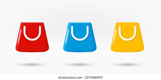 Different color shopping bag icons collection. 3d vector isolated on white background