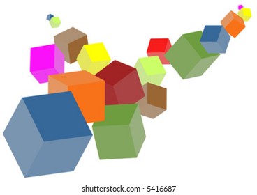 Different color and size cubes over white background