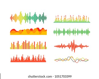 Different color sound waves vector set. Vector clipart