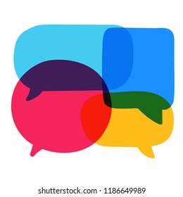 Different Color Speech Bubbles, Discuss, Social Network Or Bilingual Concept. Vector Illustration On White Background.