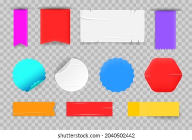 Different color stickers vector set isolated on transparent background