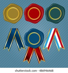 Different color Wax Seals with circular floral frame and different collection of ribbon 