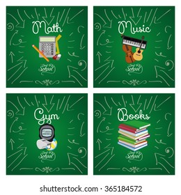 Different colored backgrounds with text and elements for school