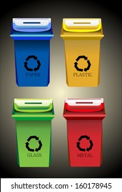 Different Colored Bins For Collection Of Recycle Materials