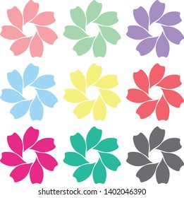 Different colored flowers consisting of one petal shape. Ver.8