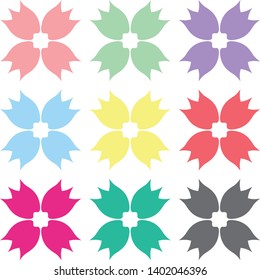 Different colored flowers consisting of one petal shape. Ver.5