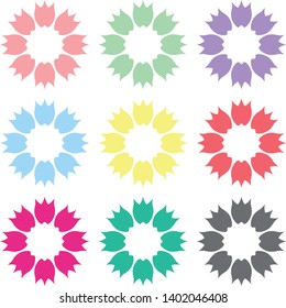 Different colored flowers consisting of one petal shape. Ver.13