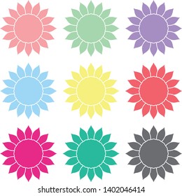 Different colored flowers consisting of one petal shape. Ver.11