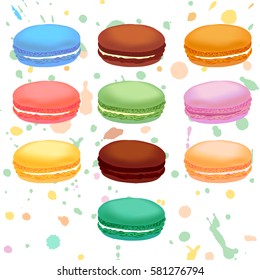 Different colored french macaroons. Vector illustration.