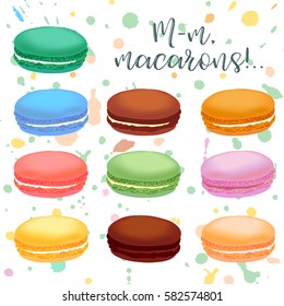 Different colored french macaroons. Vector illustration.