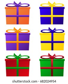 Different colored gift packs with bow